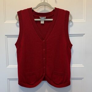 Orvis 100% Merino Wool Sweater Vest Women’s Large Red Button Front